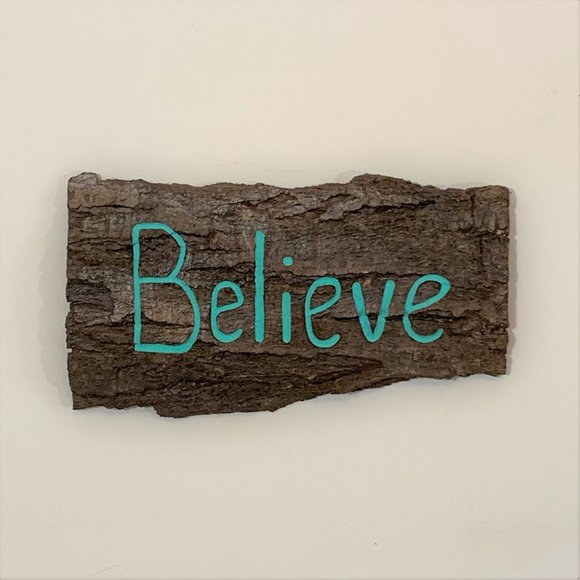 Believe Sign, Tree Bark Carving, Turquoise Home Decor, Wall Sign, Sustainable - Picture 9 of 9